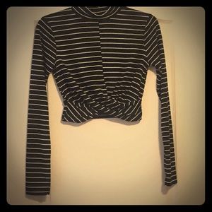 NWT TopShop crop top black and white stripes